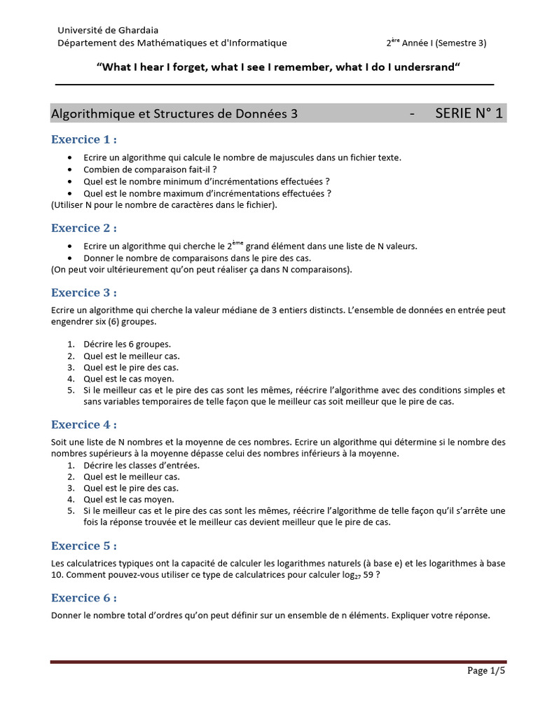 Exercices d'Algorithmique et Structures de Données | PDF | Matrice ...