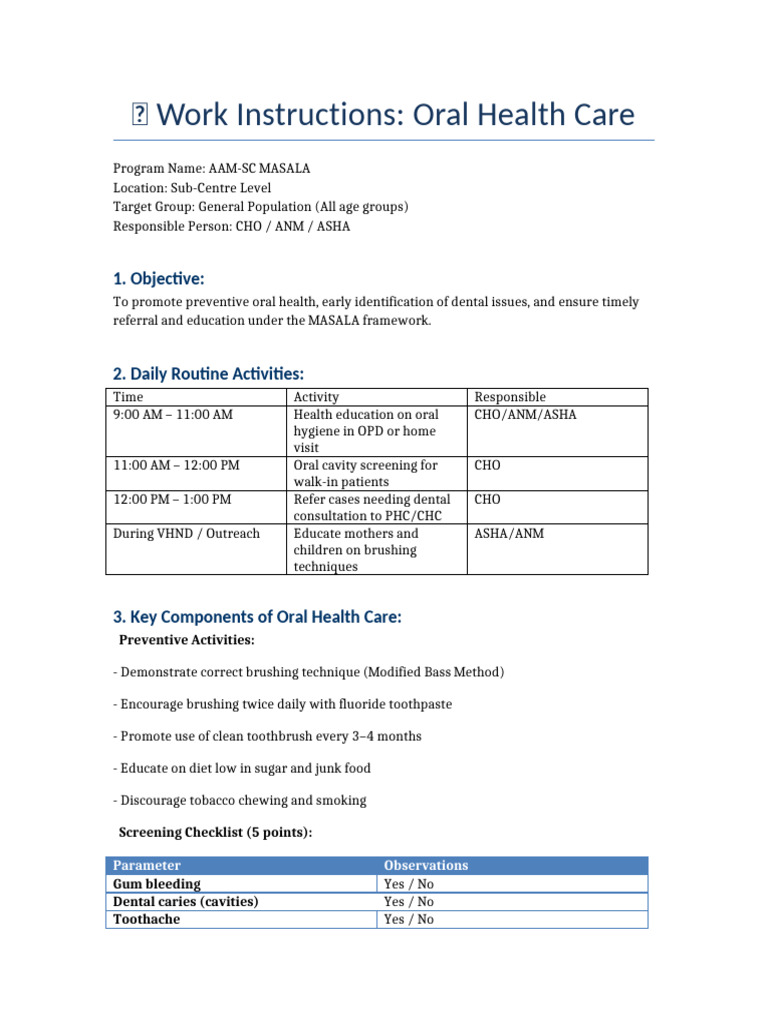 AAM-SC Masala Oral Health Guidelines | PDF | Dentistry | Medical ...