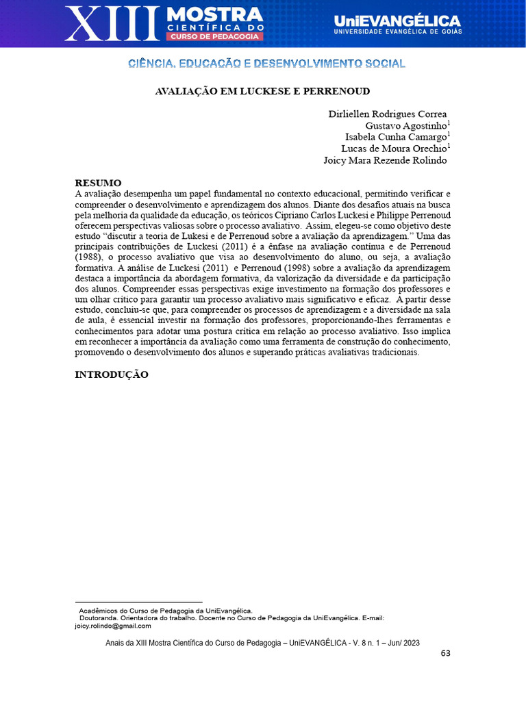 Avaliação Educacional: Luckesi e Perrenoud | PDF | Pedagogia | Aprendizado