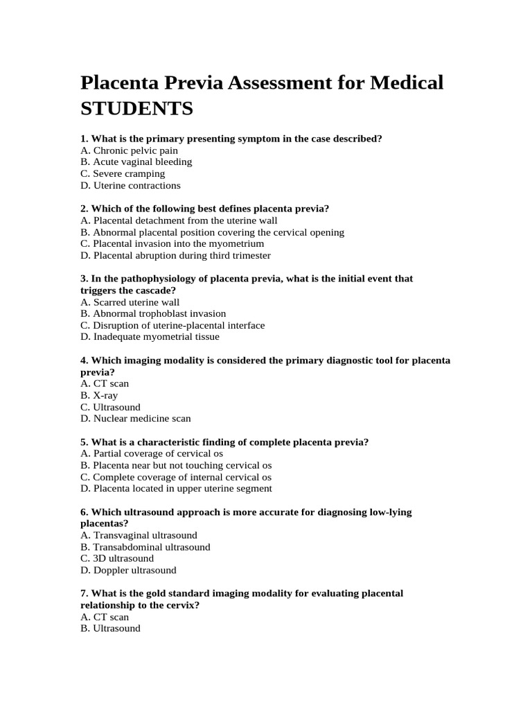 Placenta Previa Assessment For Medical STUDENTS | PDF | Diseases And ...