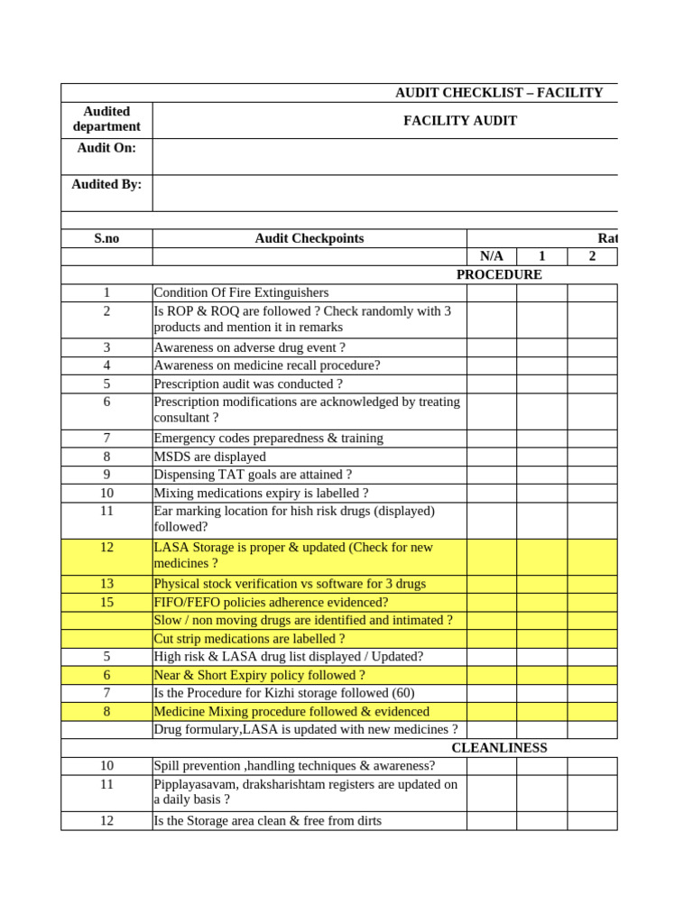 Comprehensive Facility Audit Checklist | PDF | Fire Safety ...