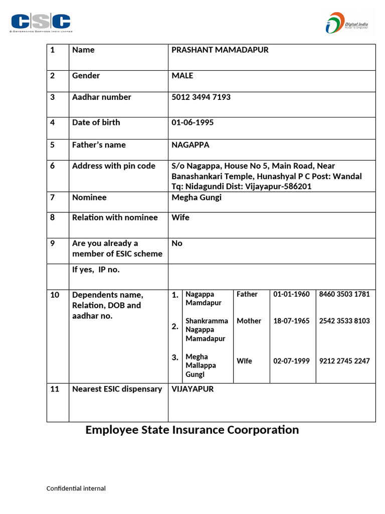 Esic Form | PDF
