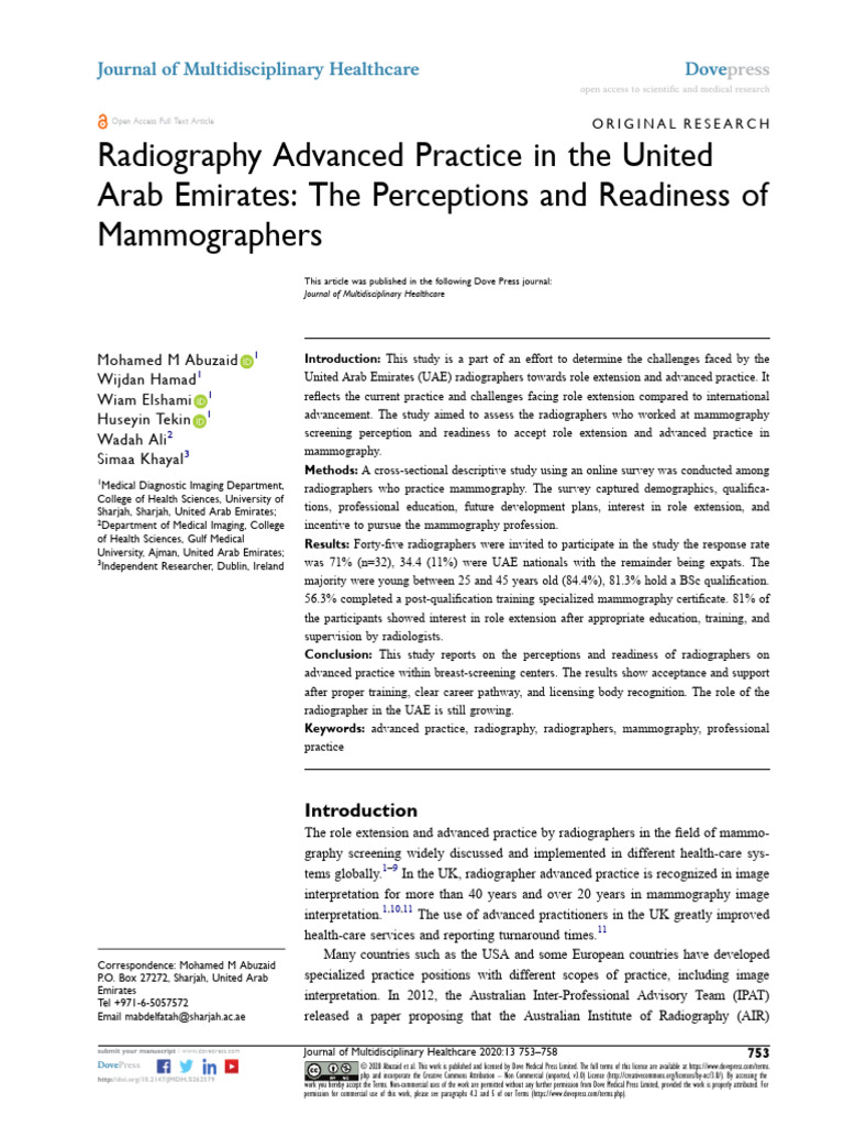 JMDH 262579 Radiography Advanced Practice in The United Arab Emirates T ...