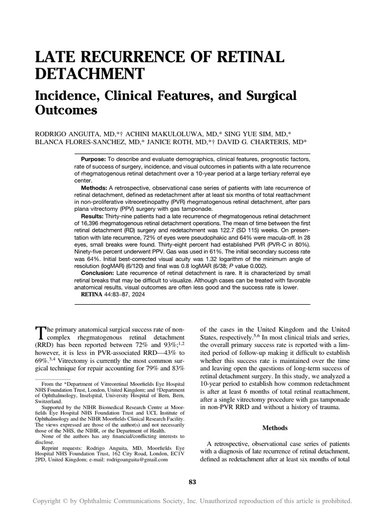 Late Recurrence of Retinal Detachment Analysis | PDF | Ophthalmology ...