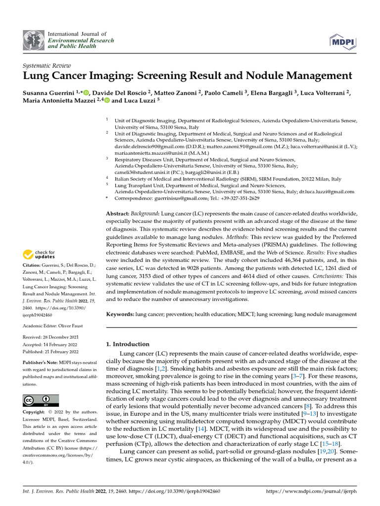 Lung Cancer Screening and Nodule Management | PDF | Systematic Review ...