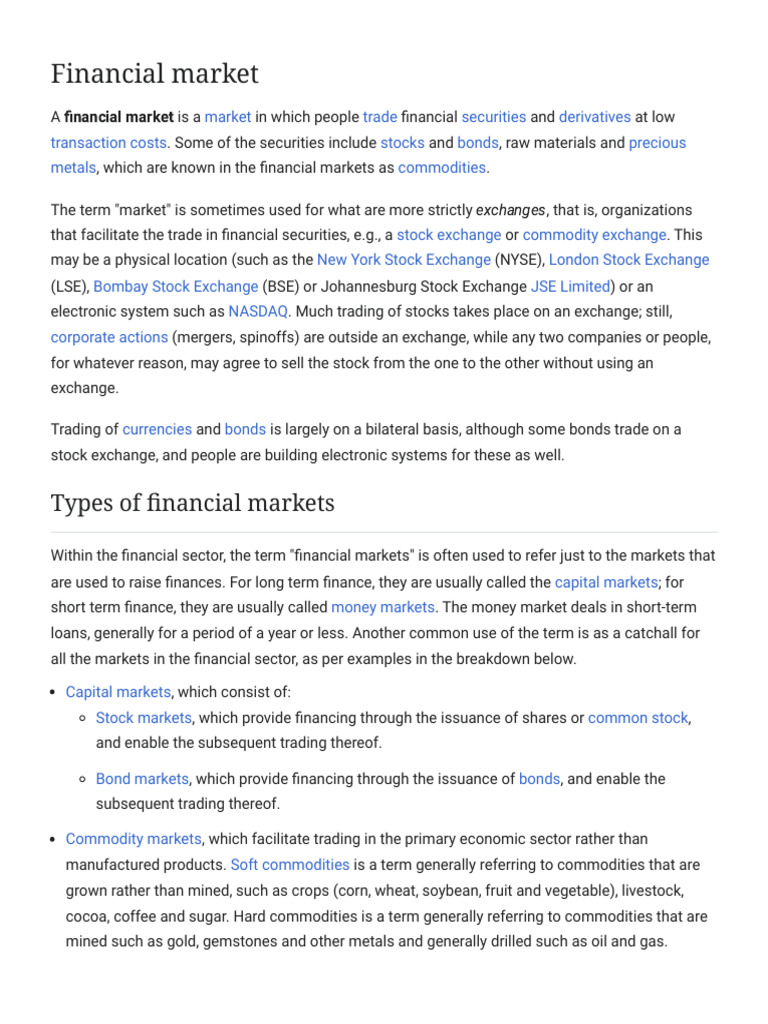 Financial Market - Wikipedia | PDF | Financial Markets | Securities ...