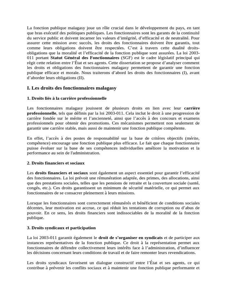 Droits et obligations des fonctionnaires malgaches | PDF | Gouvernement