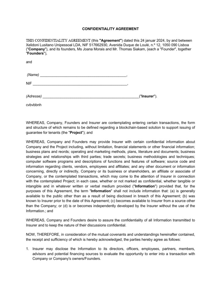 NDA - Confidentiality Agreement | PDF | Injunction | Non Disclosure ...