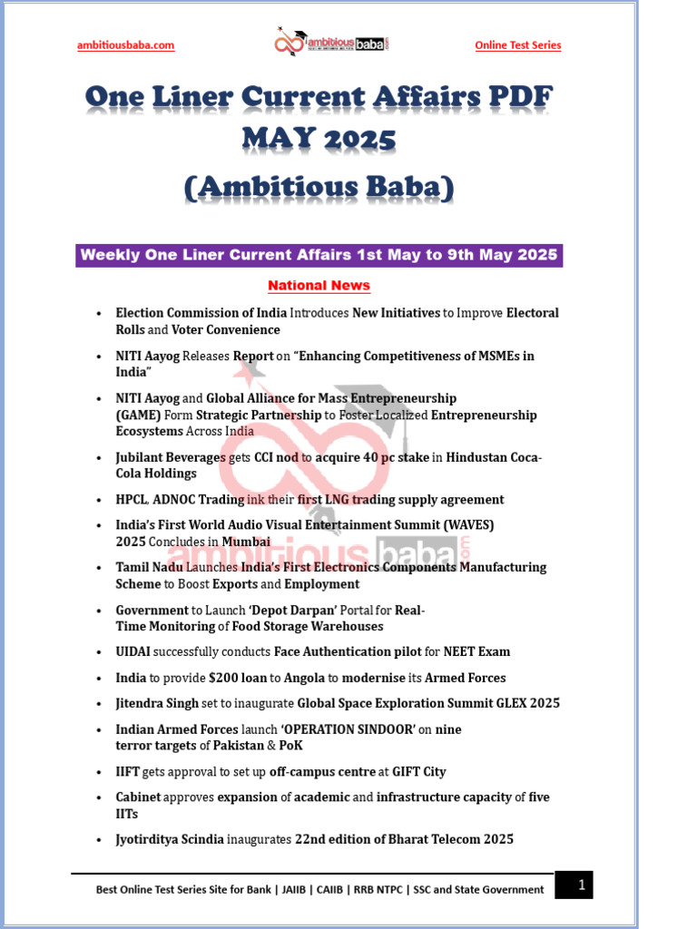 May 2025 Current Affairs Summary | PDF | Narendra Modi