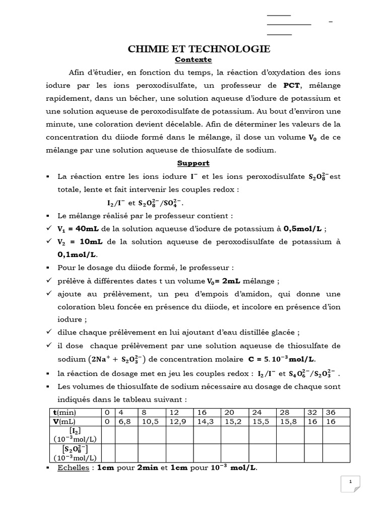 Dosage du diiode par thiosulfate de sodium | PDF | Réaction d ...
