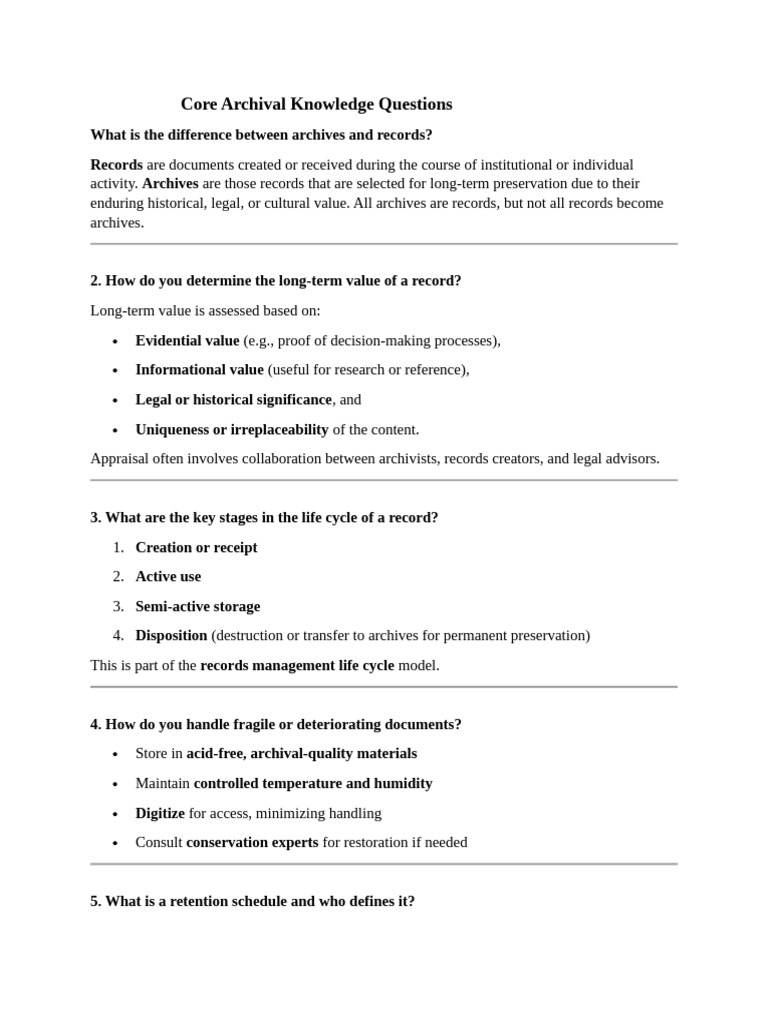 Core Archival Knowledge Questions | PDF | Archive | Metadata