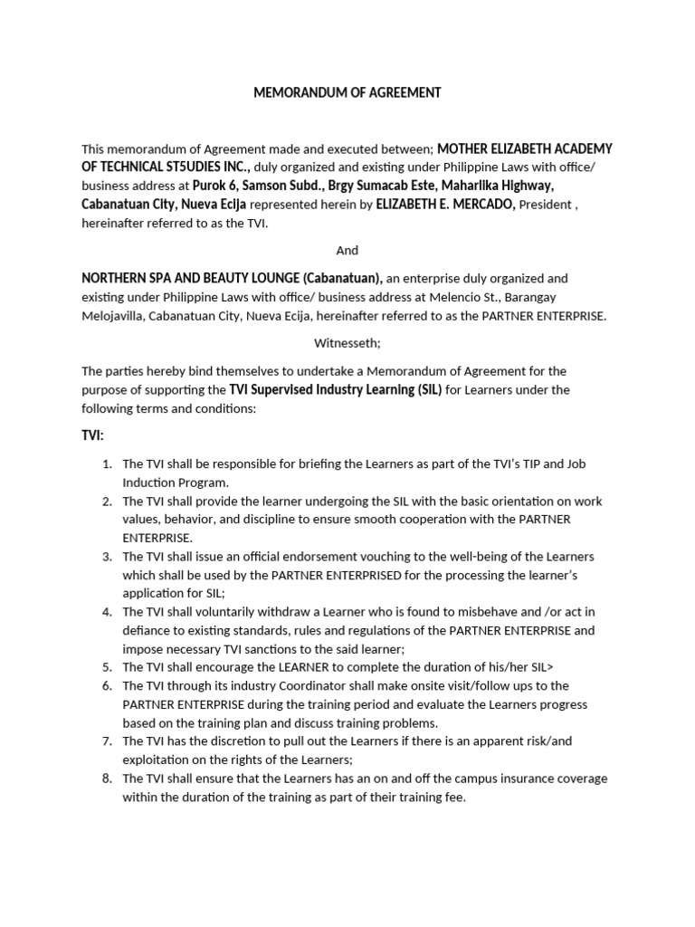 Sil BCN Memorandum of Agreement | PDF | Employment | Civil Law (Legal ...