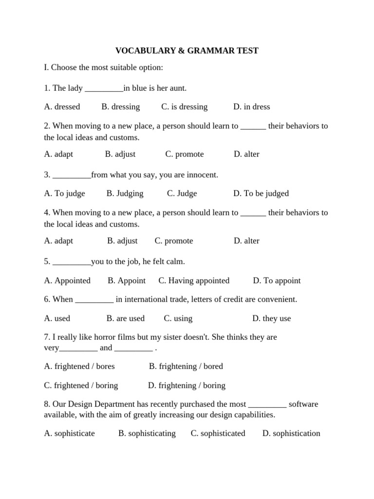 Vocabulary and Grammar Test Guide | PDF | Chess Openings | Chess Theory