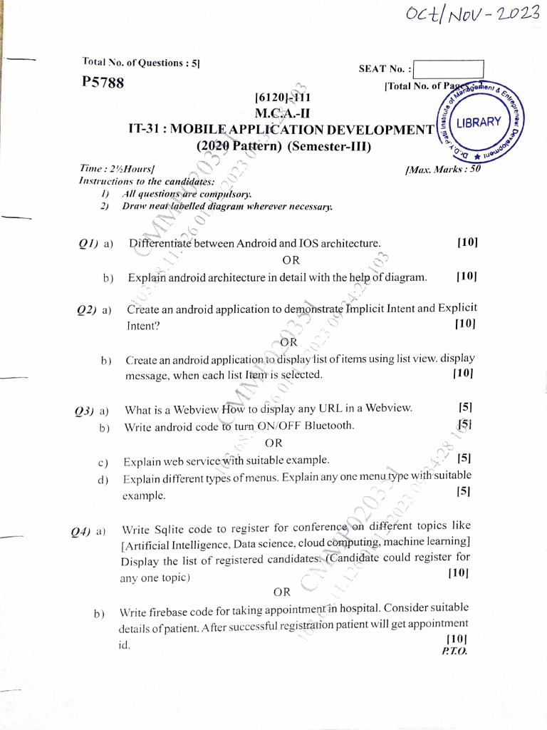 Mca Nov-2023 (2020 Pattern) | PDF | Data Warehouse | Cloud Computing