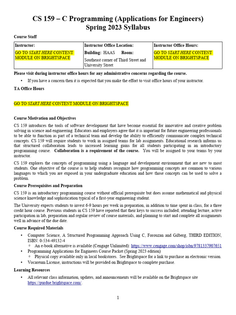 CS 159 Spring 2023 Syllabus Overview | PDF | Computer Programming ...