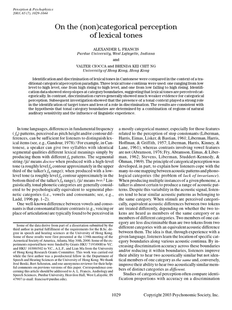 Categorical Perception of Cantonese Tones | PDF | Tone (Linguistics ...