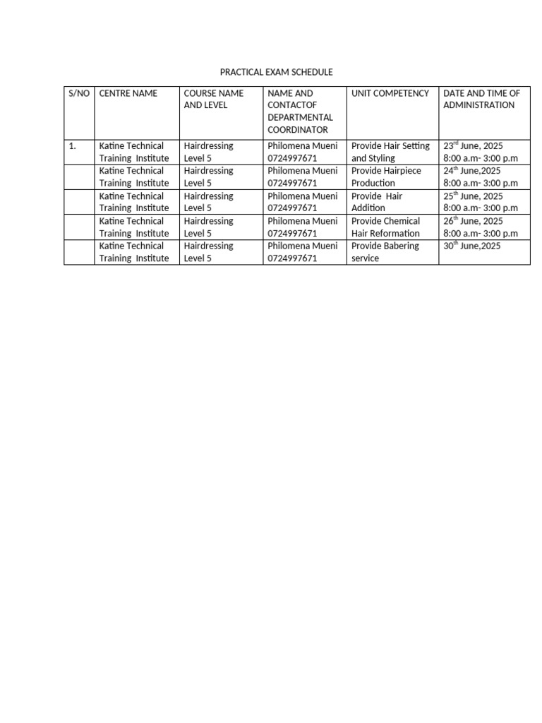 Practical Exam Schedule 4 | PDF