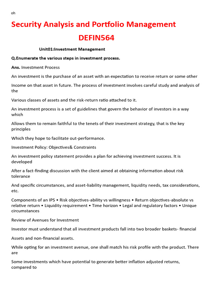 Investment Process and Analysis Guide | PDF | Bonds (Finance) | Investing