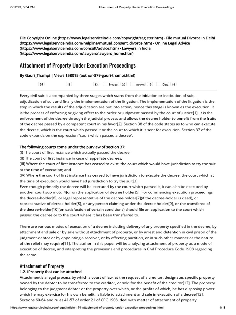 Execution of Property Attachment CPC 21 | PDF | Lawsuit | Garnishment