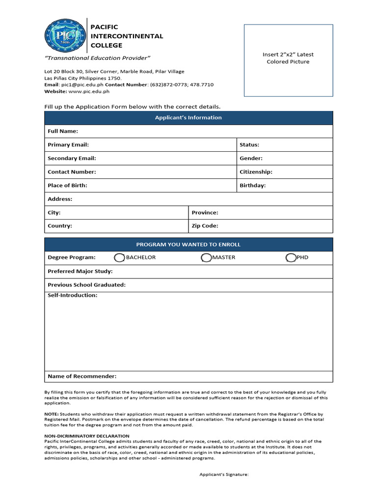 Application Form for Pacific College | PDF