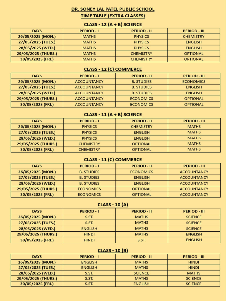 Dr. Soney Lal Patel School Timetable | PDF