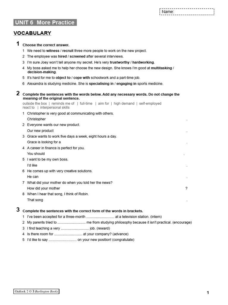 Vocabulary and Grammar Practice Guide | PDF