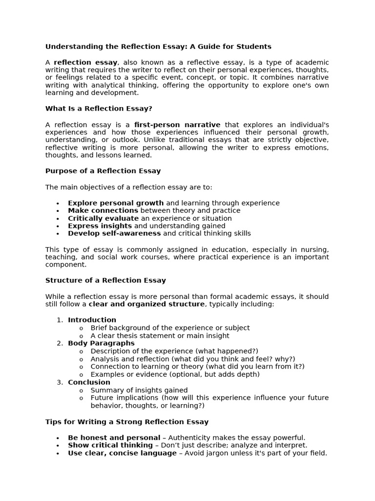 Understanding The Reflection Essay | PDF | Essays | Experience