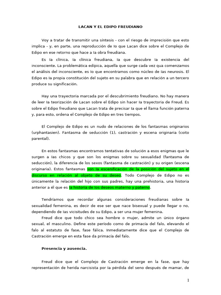 Lacan y el Complejo de Edipo Freudiano | PDF | Complejo de Edipo ...