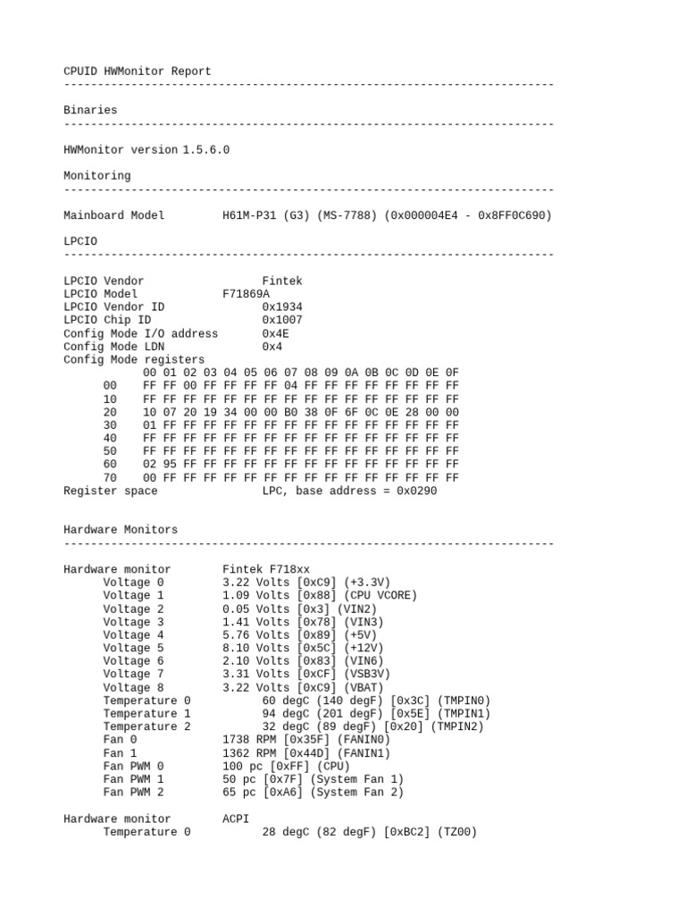 HWMonitor Pro Serial Report | PDF | Intel | Computer Architecture