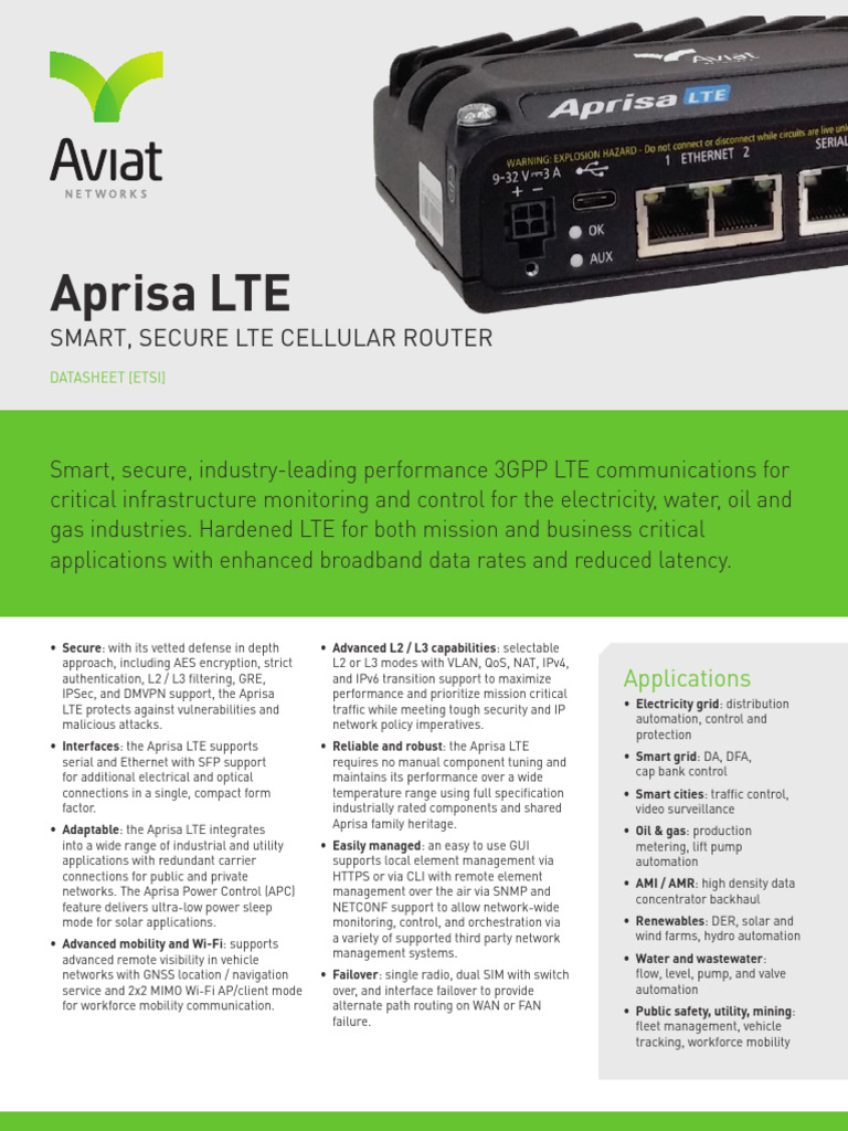 Aprisa LTE: Secure Cellular Router | PDF | Computer Network | I Pv6
