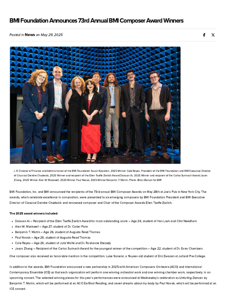 Article - BMI Foundation Announces 73rd Annual BMI Composer Award ...