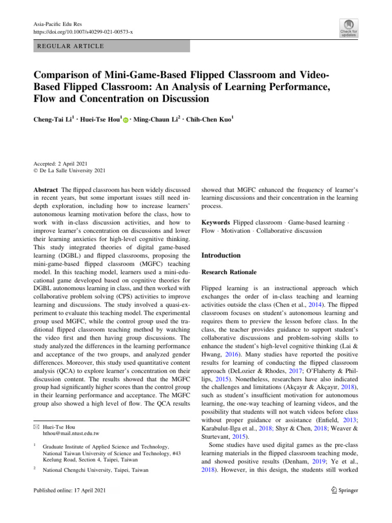 Comparison of Mini-Game-Based Flipped Classroom and Video-Based Flipped ...