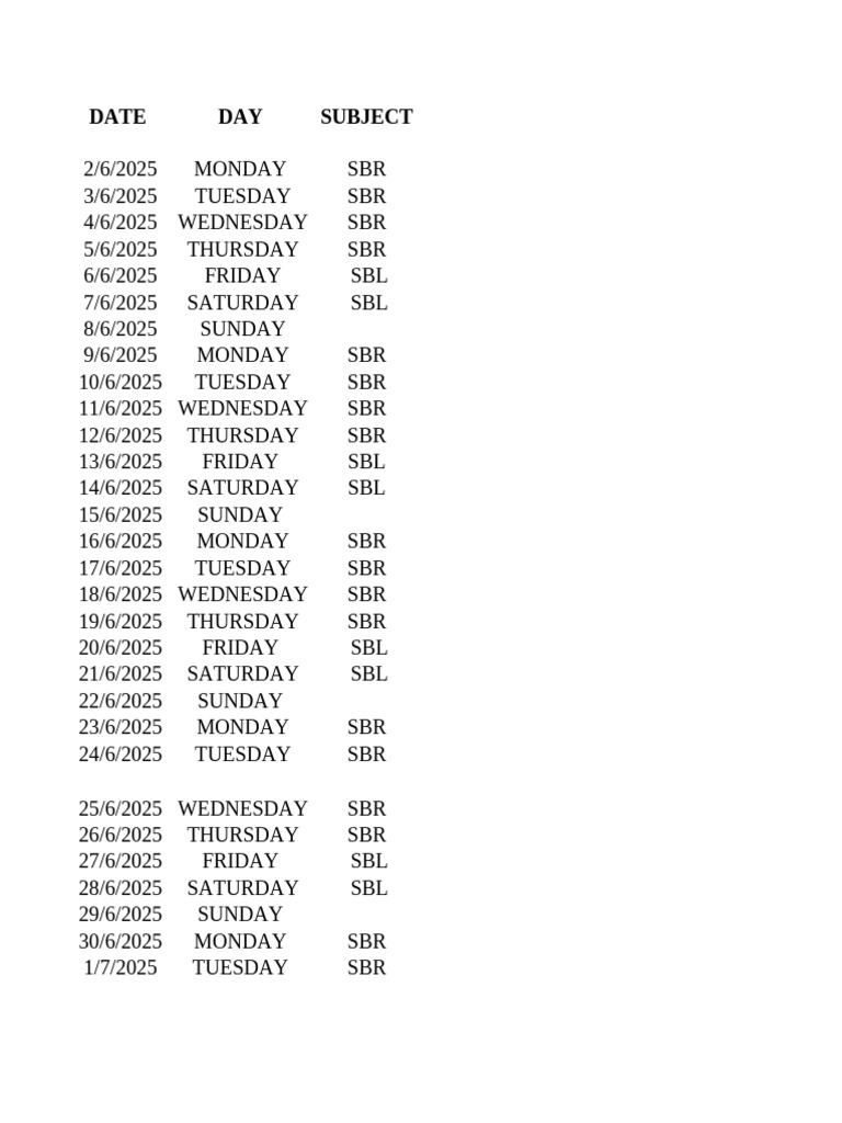 SBR and SBL TIME TABLE | PDF