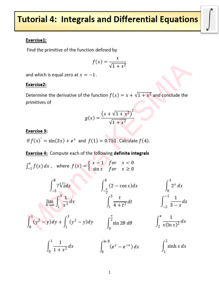 Integrals and Differential Equations Tutorial | PDF | Integral ...