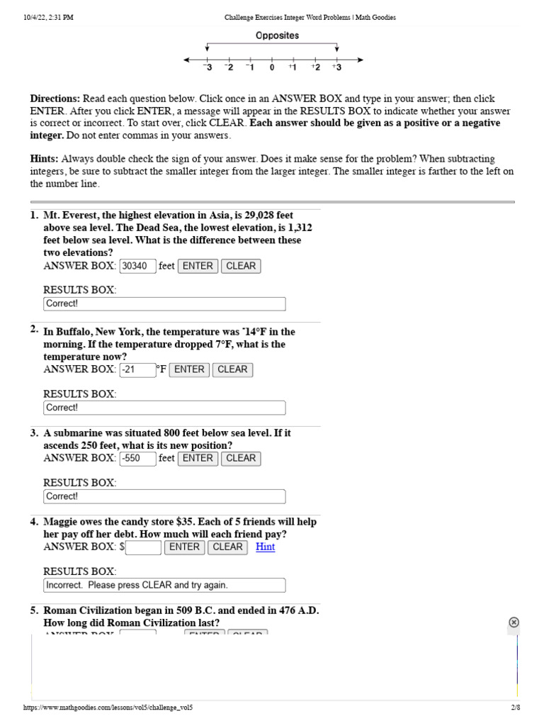 Integer Word Problems Challenge | PDF | Melting Point