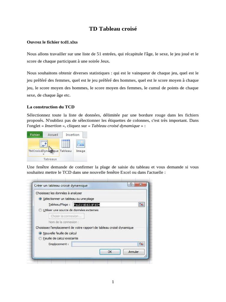 TCD : Analyse des Scores de Jeux | PDF | Macro-définition | Microsoft Excel