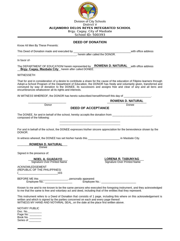 Deed of Donation for Education Program | PDF | Land Law | Private Law