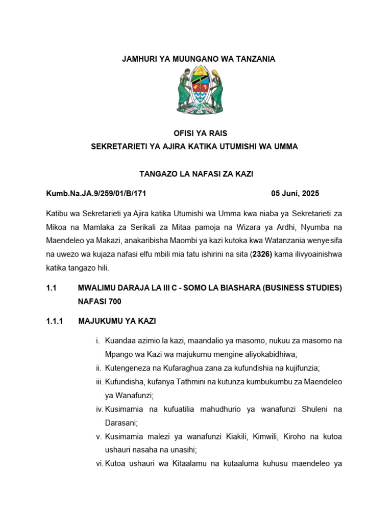 20250506491712tangazo La Kazi Mdas Na Wizara Ya Ardhi | PDF