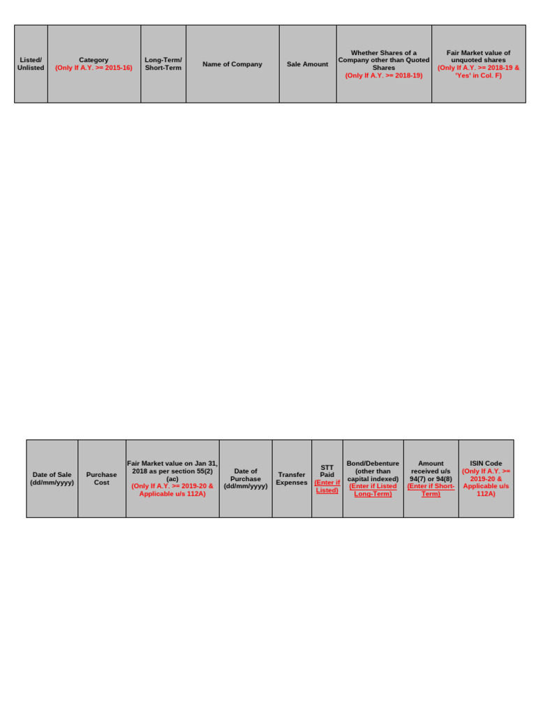 Capital Gain Reporting Template | PDF