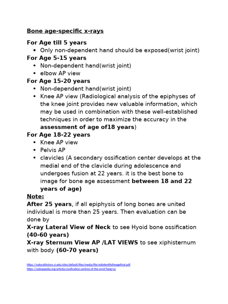 Bone Age X-Ray Protocols by Age | PDF
