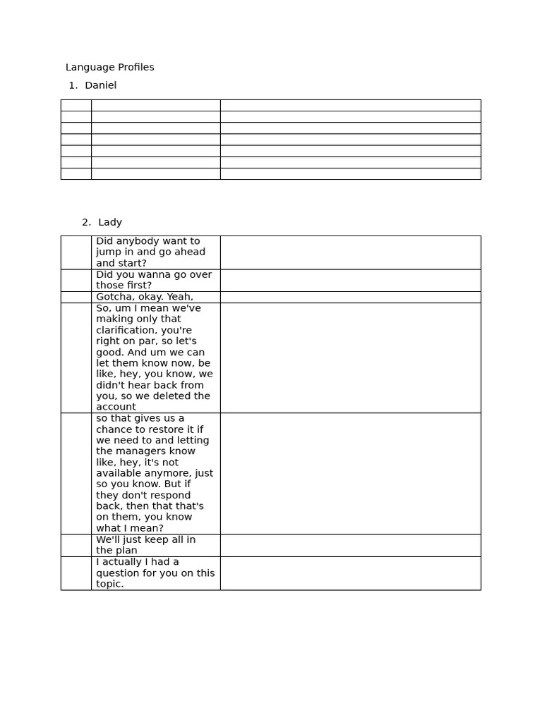 Language Profiles Discussion Overview | PDF
