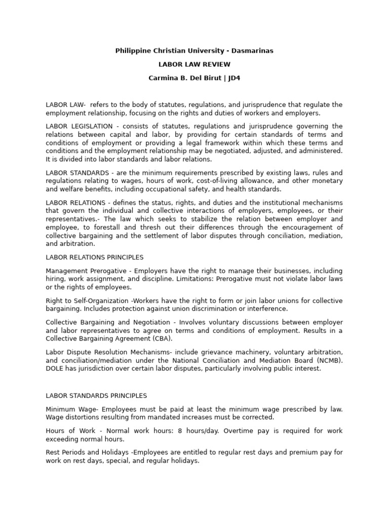 Philippine Labor Law Overview and Principles | PDF | Cost Of Living ...
