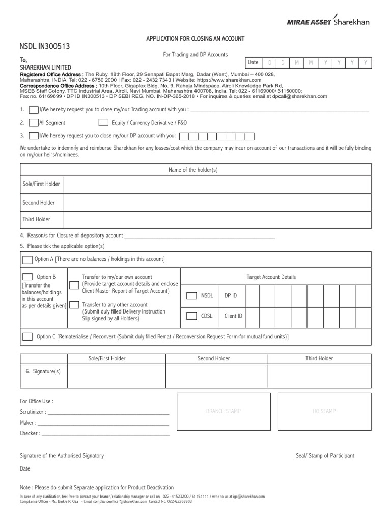 Account Closure Request for Sharekhan | PDF | Financial Markets
