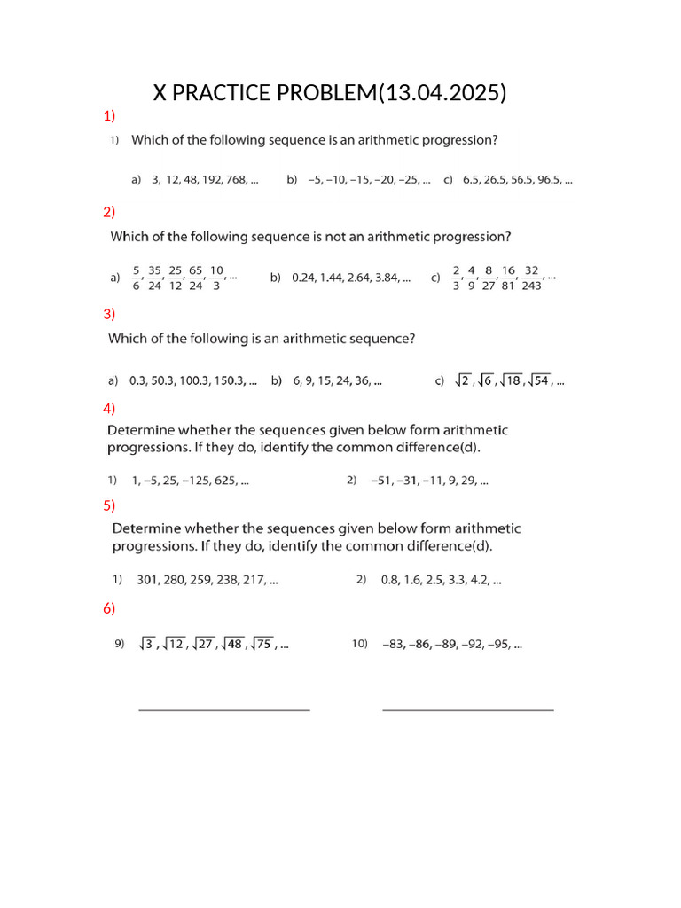 X Practice Problem (13.04.2025) | PDF