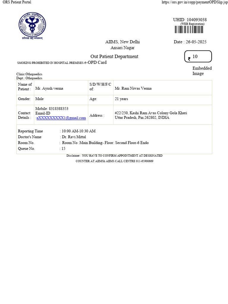 Dr. Ravi Mittal's Ortho OPD Appointment | PDF