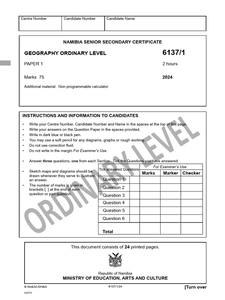 Namibia Geography O-Level Exam Guide | PDF | Earth Sciences | Natural ...