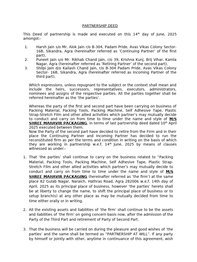 Partnership Deed Kela Enterprises | PDF | Partnership | Income Statement