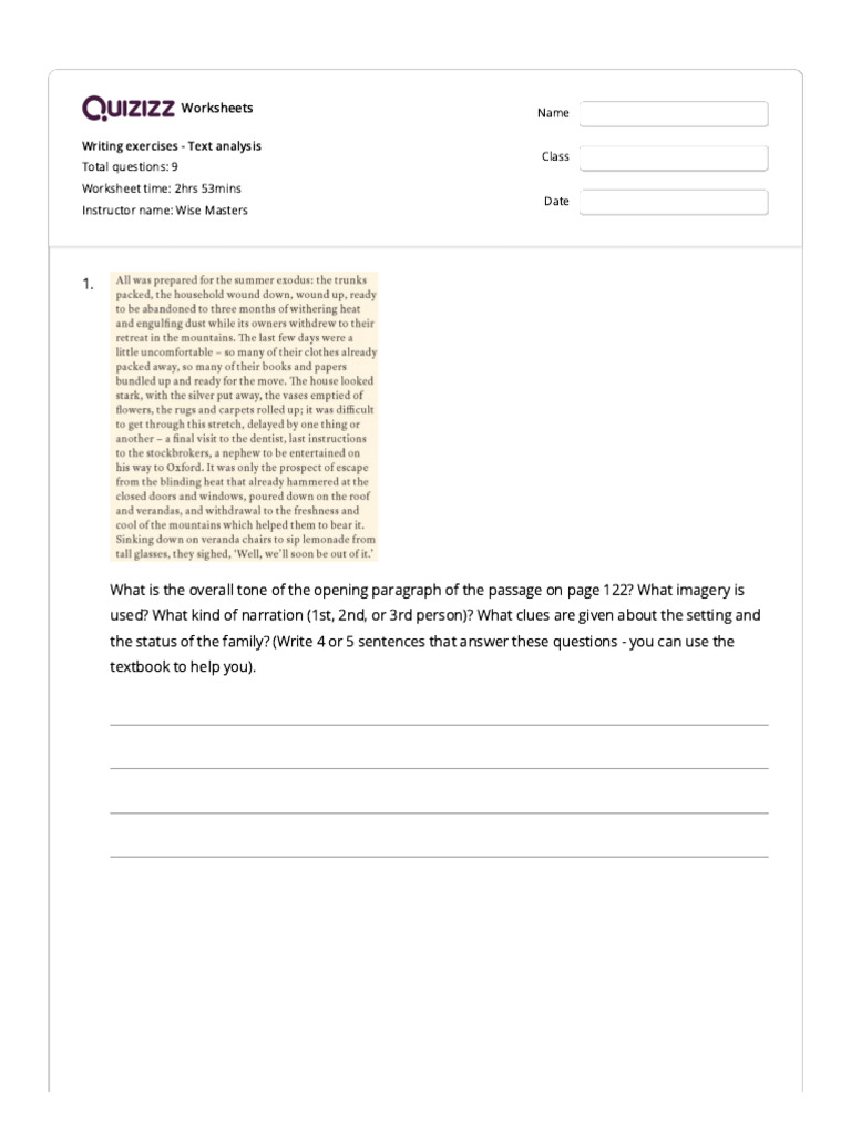 Text Analysis Worksheets for Writing Exercises | PDF