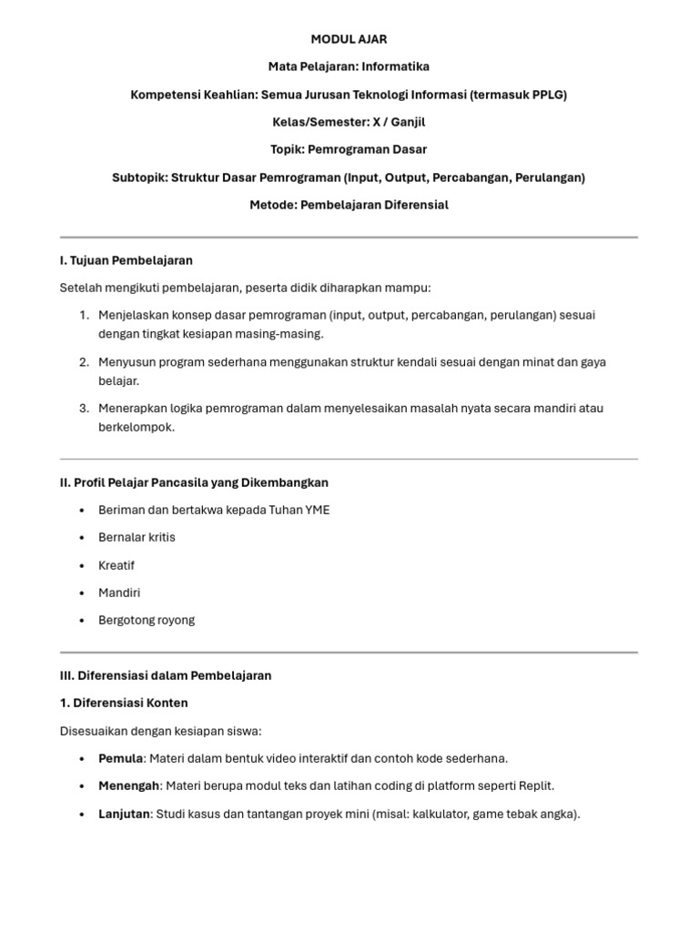 Modul Pemrograman Dasar untuk SMK | PDF