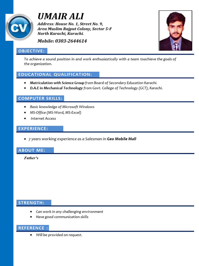 Resume of Umair Ali - Salesman | P…
